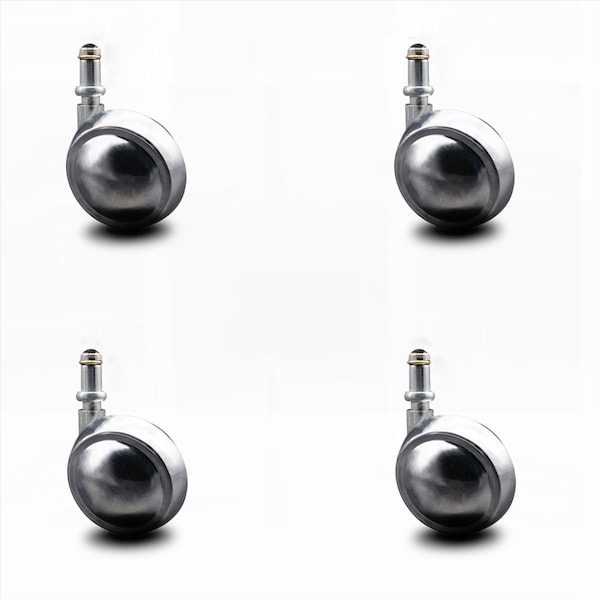 2.5 Inch Bright Chrome Metal Ball Caster - 7/16 Grip Ring Stem - SCC, 4PK